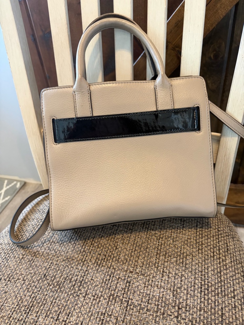 kate spade taupe satchel with glossy black bow - Picture 3 of 8